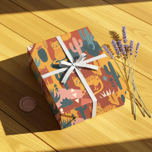 Papier Cadeau Chats de désert Boho mignons Motif de cactus et de