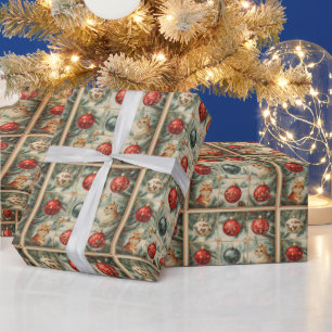 Papier Cadeau Chats de Noël victoriens vintages Pin d'ornement