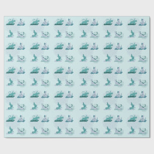 Papier Cadeau Chats de yoga vert