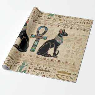Papier Cadeau Chats égyptiens et croix de cheville
