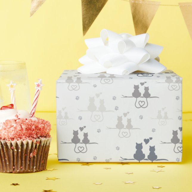 Papier Cadeau Chats en amour Animaux modernes Silhouette Motif (Fête d'anniversaire)
