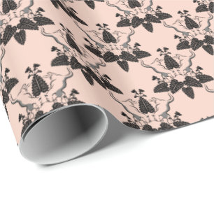 Papier Cadeau Chats et casserole Damask Look Motif