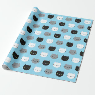 Papier Cadeau Chats et chatons mignons de Kawaii (bleus)