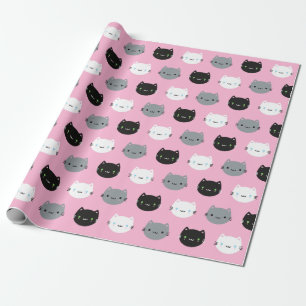 Papier Cadeau Chats et chatons mignons de Kawaii (rose)