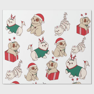 Papier Cadeau Chats et chiens mignons Noël