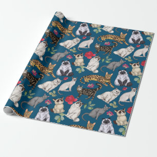 Papier Cadeau Chats et fleurs design