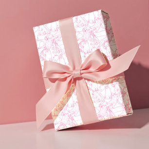 Papier Cadeau Chats gribouillés rose vif – motif moderne et mign