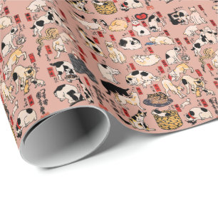 Papier Cadeau chats japonais Ukiyo-e Funny kitty