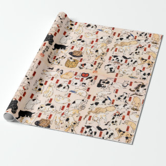 Papier Cadeau Chats japonais vintages ménagerie Woodblock Ukiyo-