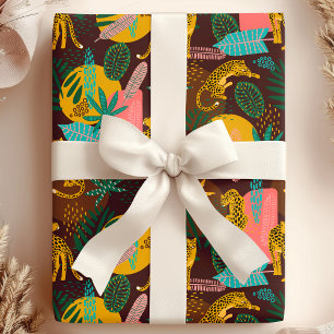 Papier Cadeau Chats léopards Motif jungle abstraite tropicale