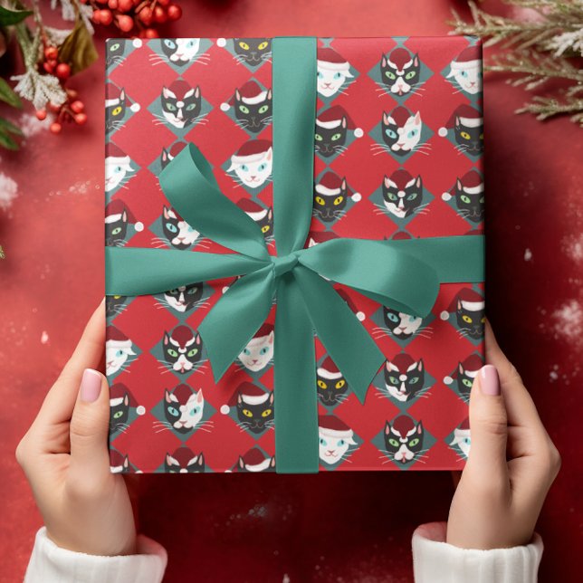 Papier Cadeau Chats mignons à Santa Hats Noël (Créateur téléchargé)