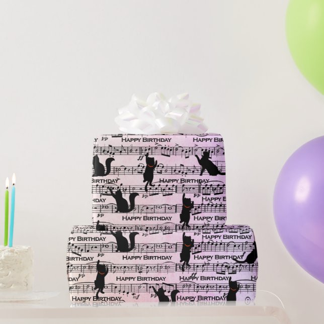 Papier Cadeau Chats Noirs Anniversaire Sur Partition (Cadeaux de fête)