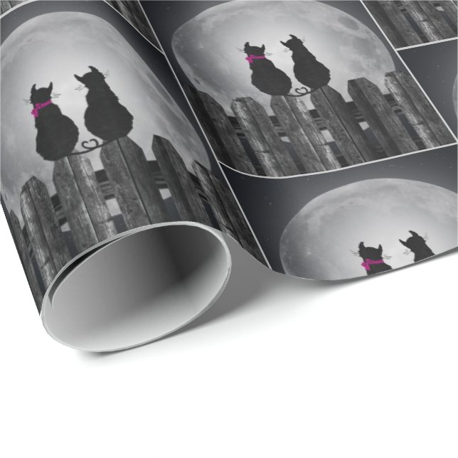 Papier Cadeau Chats noirs en clair de lune (Coin rond)