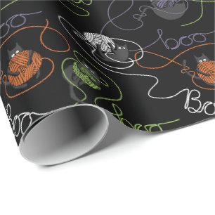 Papier Cadeau Chats noirs et Halloween en fer à la carreaux