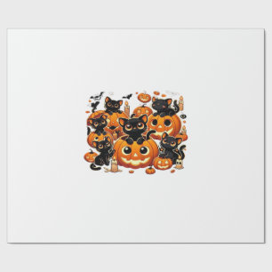 Papier Cadeau Chats noirs mignons dans des citrouilles Artwork d