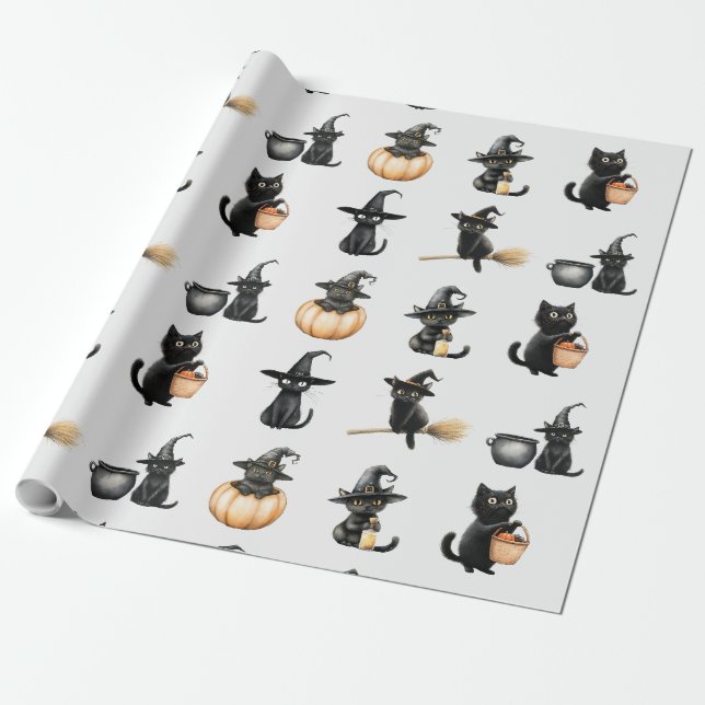 Papier Cadeau Chats noirs mignons Halloween (Déroulé)