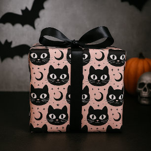 Papier Cadeau Chats noirs mignons & Halloween céleste
