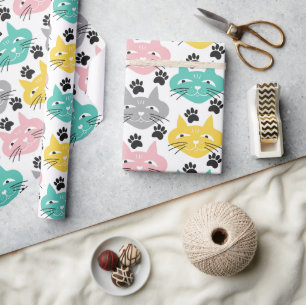 Papier Cadeau Chats Rétro Colorés