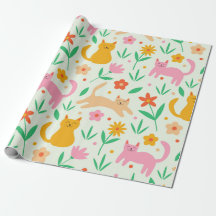 Chats rétro heureux avec des fleurs orange rouge e