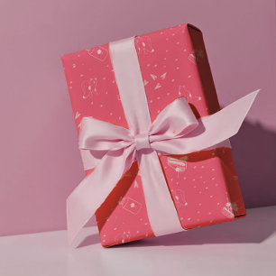 Papier Cadeau Chats Rose Chaud, Gâteau & Cerises - Saint-Valenti