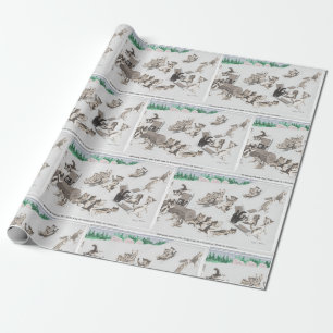 Papier Cadeau Chats vintages apportant à la maison un Yule Log e