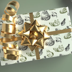Papier Cadeau Chats vintages dans vert et le bleu