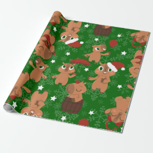 Papier Cadeau chatte chatte de Noël père Noël flocons de neige