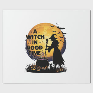Papier Cadeau Chaudron de lune d'Halloween de bonne sorcière_1