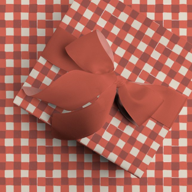 Papier Cadeau Chauffage de buffle rouge profond à main (Deep Red Hand-Drawn Buffalo Check Plaid Wrapping Paper)