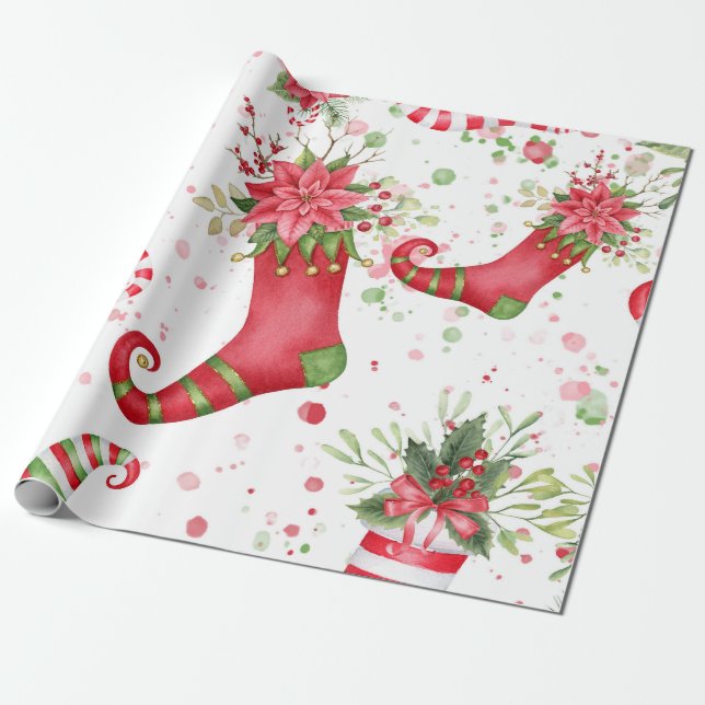 Papier Cadeau Chaussettes Père Noël de Noël grandes (Déroulé)
