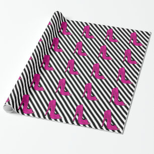 Papier Cadeau Chaussure à talons vifs roses chauds Noir Blancs