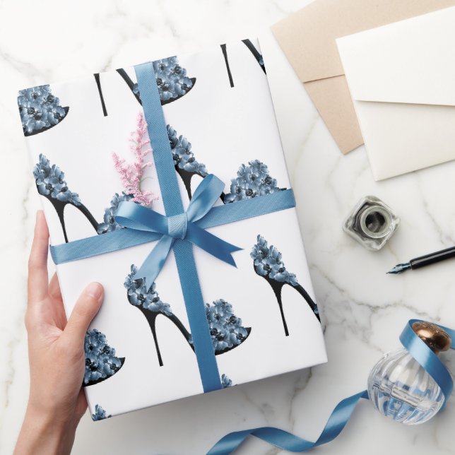 Papier Cadeau Chaussures à talon bleu Floral (Cadeaux)