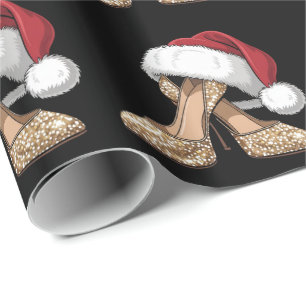 Papier Cadeau Chaussures à talons dorés pailletés élégants Chape