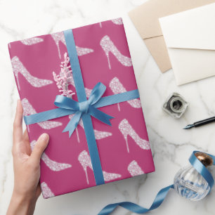 Papier Cadeau Chaussures à talons hauts diamant blanc rose pour