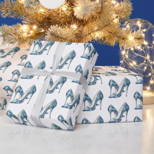 Papier Cadeau Chaussures à talons hauts flocons de neige bleu bl