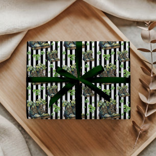 Papier Cadeau Chaussures Shamrock Classiques Rayures Noir Blanc