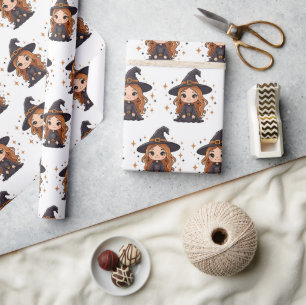 Papier Cadeau Chauve sorcière d'Halloween   Éffrayant adorable