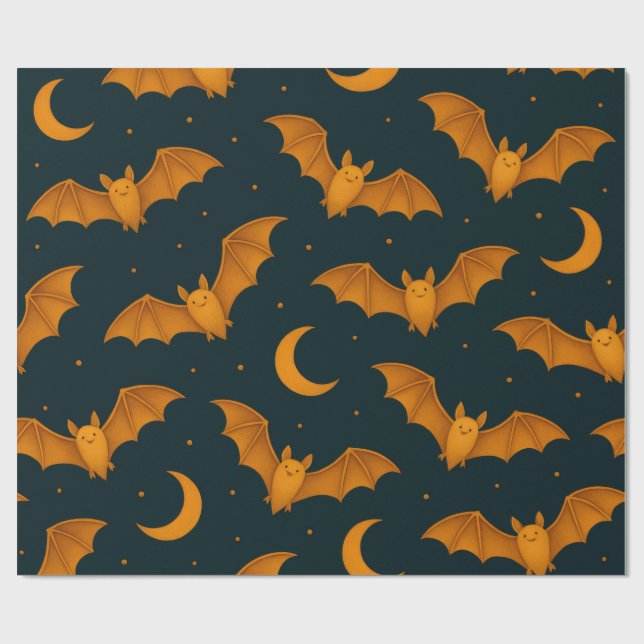 Papier Cadeau Chauve-souris de la lune de minuit (Plat)