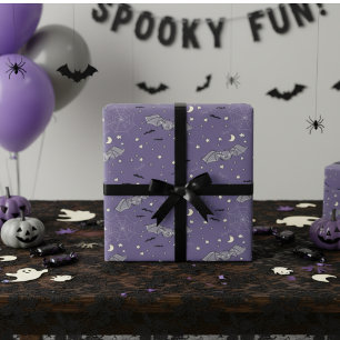 Papier Cadeau Chauve-souris Éffrayante violette Halloween
