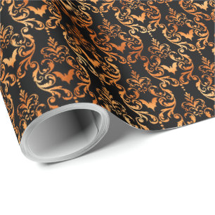 Papier Cadeau Chauve-souris noire et orange Toile Halloween