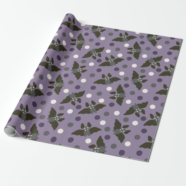 Papier Cadeau Chauve-souris violette et gris Pois Halloween (Déroulé)