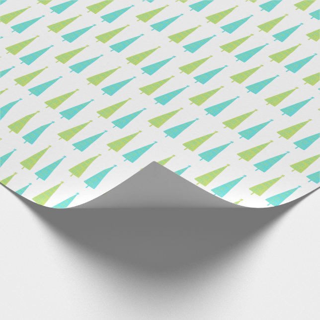 Papier Cadeau Chaux vert rétro et arbres de Noël bleu Turquoise (Coin)
