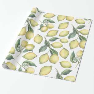 Papier Cadeau Chcitrons et feuilles jaunes d'aquarelle printani