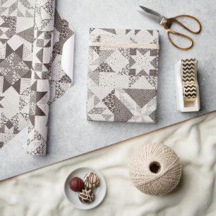 Papier Cadeau Cheater Traditionnel Patchwork Stars Quilt Black