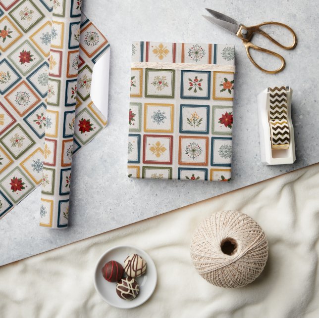 Papier Cadeau Cheerful Patchwork of Christmas Elements (Artisanat)