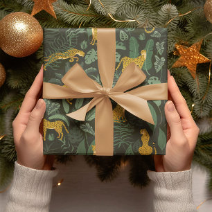 Papier Cadeau Cheetahs Jaunes Plantes verts tropicaux de la Jung