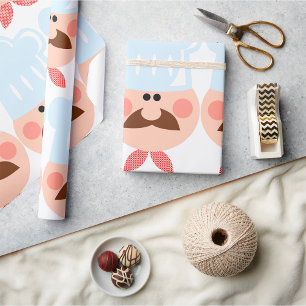 Papier Cadeau Chef Italien Visage avec Moustache et Chapeau