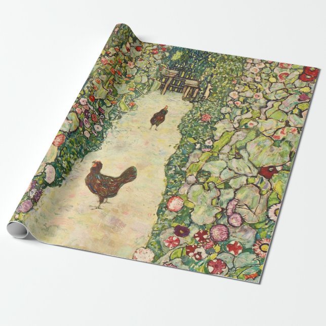 Papier Cadeau Chemin du jardin avec poules par Gustav Klimt (Déroulé)