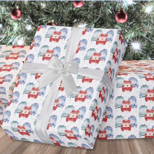 Papier Cadeau Chemise de Noël Laide Festive (Festive Ugly Sweater Pattern Christmas Wrapping Paper)