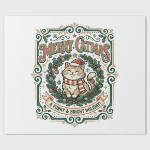 Papier Cadeau Chemise Merry Catmas Chat Noël Vintage Vector Art